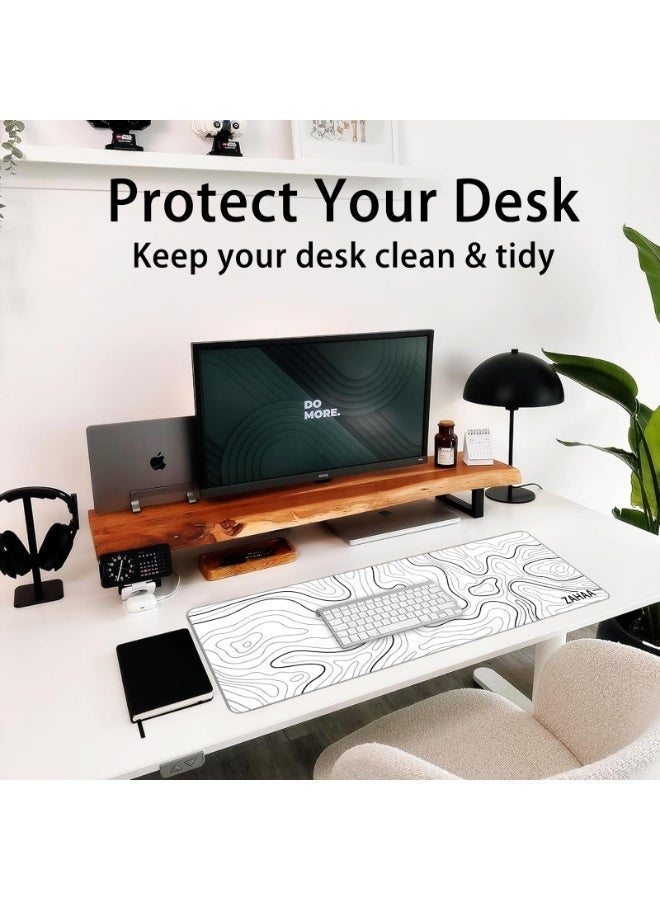 زها لوحة ماوس ألعاب كبيرة ، حواف مخيطة، سطح قماش ناعم، قاعدة مطاطية غير قابلة للانزلاق، ماوس باد مقاومة للماء بسمك 3 مم - أبيض - Image 2